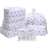 Unyqoos 8-delige set reiskoffers met opbergzakken, waterafstotend nylon – 3 opbergzakken voor kleding, een opbergzak voor ondergoed, een schoenenzak, een toilettas, een waszak en een accessoirezak