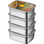 Unyqoos 4-delige set roestvrijstalen voorraadpotten, 4 x 1200 ml – Gemaakt van 304 roestvrij staal, lekvrije, BPA-vrije deksels, stapelbaar, met compartimenten