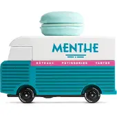 Candylab Toys speelgoedbus Macaron Van blauw houten retro busje.