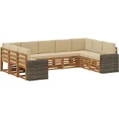 vidaXL Buiten bank set 9 st Natuurlijk en Beige Polyester