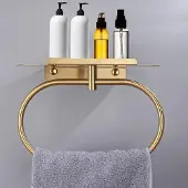 Unyqoos Stijlvolle Gouden Handdoekhouder met Wandplank voor Badkamer en Keuken