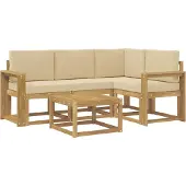 vidaXL Buiten bank set 5 st Wit en Beige