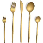 Unyqoos 30-delige bestekset goud voor 6 personen – roestvrij staal, mat design, vaatwasmachinebestendig, elegant serviesbestek
