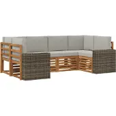 vidaXL Buiten bank set 6 st Naturel en lichtgrijs Polyester