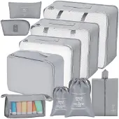 Unyqoos 10-delige set kofferorganizers – waterdicht gecoat en gemaakt van polyester mesh, opbergzakken voor kleding, schoenen, cosmetica, geschikt voor TSA-controles