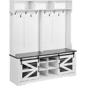 Vevor Kapstok, Houten Kapstok met Bankje &amp; Schoenenrek, Witte Kapstok met Verstelbare Planken &amp; 12 Haken &amp; USB-Licentiestrip, voor Hal