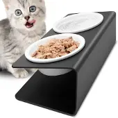 Unyqoos Ergonomische verhoogde voerbak met dikke keramische kommen en een metalen frame met poedercoating, 13x4,5 cm – geschikt voor honden en katten