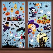 Unyqoos Dubbelzijdige Halloween raamstickers met schattige cartoons, 133 stuks