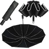 Unyqoos Stormbestendige compacte paraplu met reflectoren en 12 baleinen, automatisch