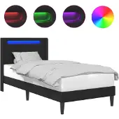 vidaXL Bedframe met LED-stripverlichting Zwart 90 x 200 cm Kunstleer
