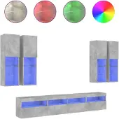 Syfax 7-delige Tv-wandmeubelset met LED-verlichting betongrijs