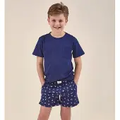 Little label shortama blauw Jongens Stretchkatoen Ronde hals All over print - maat 146/152