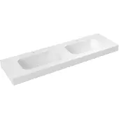 Sapho Emico Dubbele wastafel centraal, 200x50 cm, versie L, Rockstone wit mat