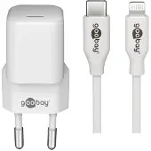 Goobay nano USB-C PD thuislader | 30W | losse Lightning kabel | wit | 1 meter
