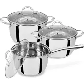 Maestro MR-3519-6M Pannenset - 6-delig - Hoogwaardig Roestvrij Staal (RVS) - Inclusief Glasdeksels - Inductie & Alle Warmtebronnen - Zilver