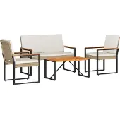 vidaXL Buitenmeubels set 4 st Beige en Crème Wit poly rattan
