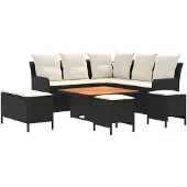 vidaXL Meubelsets 7 st Zwart en Crème PE Riet