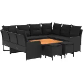 vidaXL Meubelsets met kussen 8 pcs Zwart PE Riet