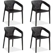 Homestyle4u Tuinstoelen - Set van 4- Stapelstoelen - Kunststof - Zwart