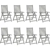 vidaXL Tuinstoelen 8 st verstelbaar met kussens acaciahout grijs