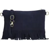 Charm London Suède Schoudertasje met Franjes Elisa Blauw