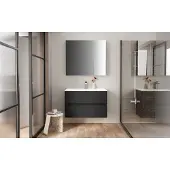 Boss & Wessing Spiegelkast BWS Hayat 2 Assymetrische Deuren 80x70x15cm Mat Zwart