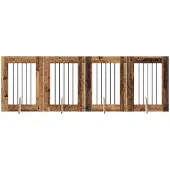 Syfax Opvouwbaar hondenhek met standaards 4 st Oud hout 241 cm