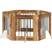 Syfax Opvouwbaar hondenhek met standaards 6 st Oud hout 362 cm