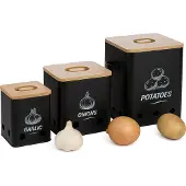 Relaxdays Opbergbox voor aardappelen, set van universele containers, bamboe, siliconen, zwart, afneembaar deksel, 230 mm, 155 mm
