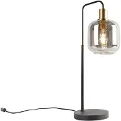 QAZQA Design tafellamp zwart met goud en smoke glas - Zuzanna