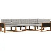 vidaXL Buiten bank set met kussen 5 pcs Naturel en lichtgrijs