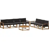 vidaXL Buiten bank set met kussen 8 pcs Naturel en Zwart