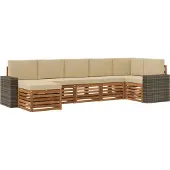 vidaXL Sectionele bankset met kussen 7 pcs Natuurlijk en Beige