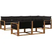 vidaXL Buiten bank set met kussen 7 pcs Naturel en Zwart