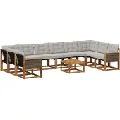 vidaXL Buiten bank set met kussen 11 pcs Natuurlijk en Lichtgrijs