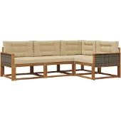 vidaXL Buiten bank set met kussen 4 pcs Natuurlijk en Beige