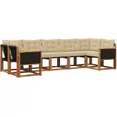 vidaXL Buiten bank set met kussen 7 pcs Natuurlijk en Beige