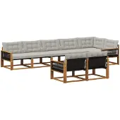vidaXL Buiten bank set met kussen 8 pcs Naturel en lichtgrijs