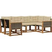 vidaXL Buiten bank set 6 st Natuurlijk en Beige
