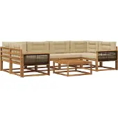 vidaXL Buiten bank set met kussen 7 pcs Natuurlijk en Beige