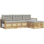vidaXL Buiten bank set 4 st Wit en Lichtgrijs Polyester