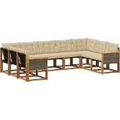 vidaXL Buiten bank set 9 st Natuurlijk en Beige