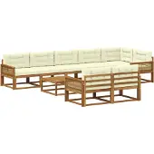 vidaXL Buiten bank set met kussen 9 pcs Natuurlijk en Crème
