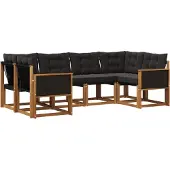 vidaXL Buiten bank set 6 st Naturel en Zwart