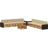 vidaXL Buiten bank set 9 st Natuurlijk en Beige Polyester