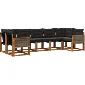 vidaXL Buiten bank set met kussen 7 pcs Naturel en Zwart
