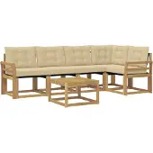 vidaXL Buiten bank set met kussen 6 pcs Wit en Beige