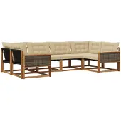 vidaXL Buiten bank set 6 st Natuurlijk en Beige