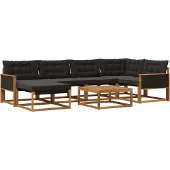 vidaXL Buiten bank set 7 pcs Naturel en Zwart Massief Acacia Hout