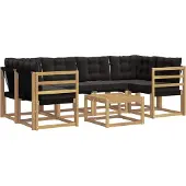 vidaXL Buiten bank set met kussen 7 pcs Wit en zwart